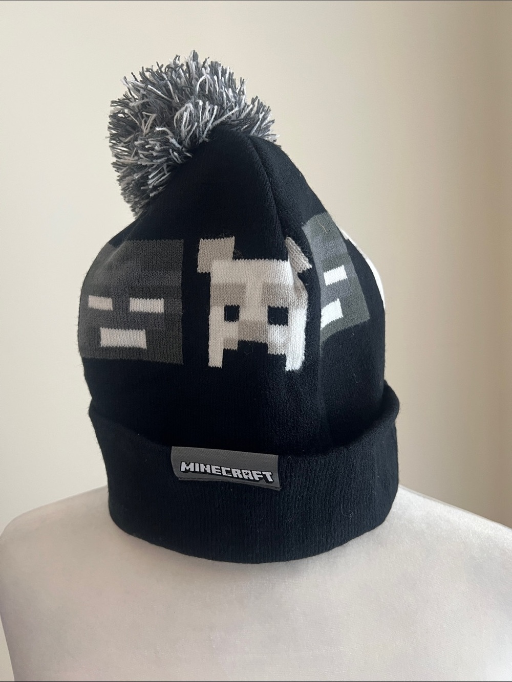 Minecraft beanie hat with puff ball